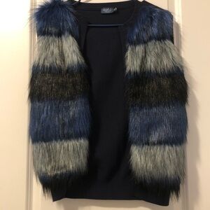 BLUE Striped Faux Fur Vest Size ST